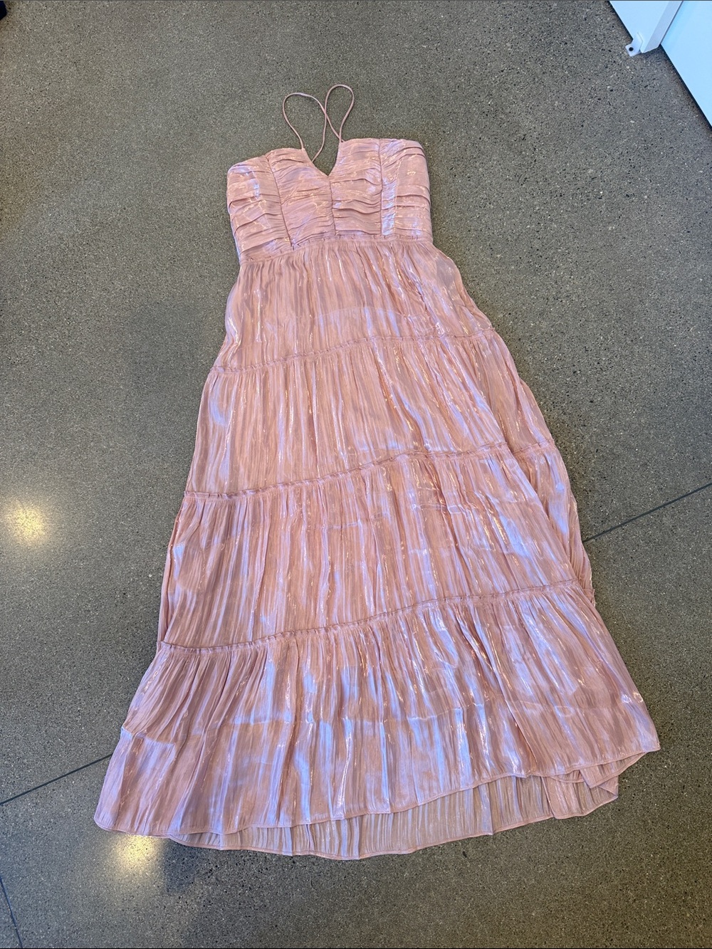 Aqua Blush Pink Shimmery Spaghetti Strap Prom Gown